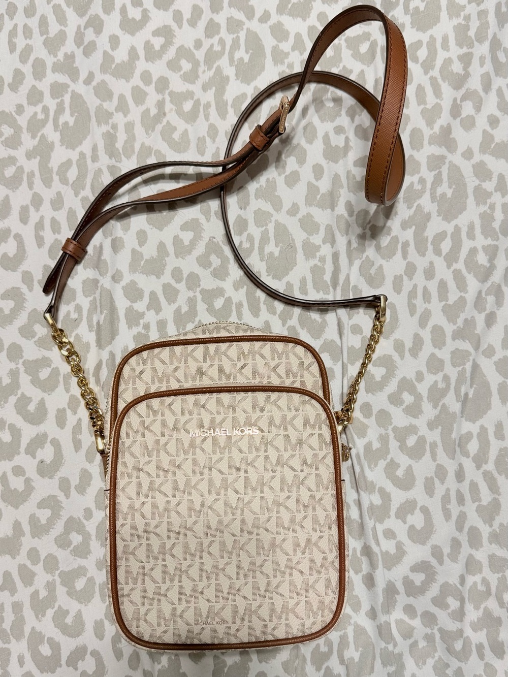 MICHAEL KORS Beige and Tan MK Signature Crossbody